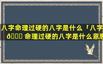 八字命理过硬的八字是什么「八字 💐 命理过硬的八字是什么意思」